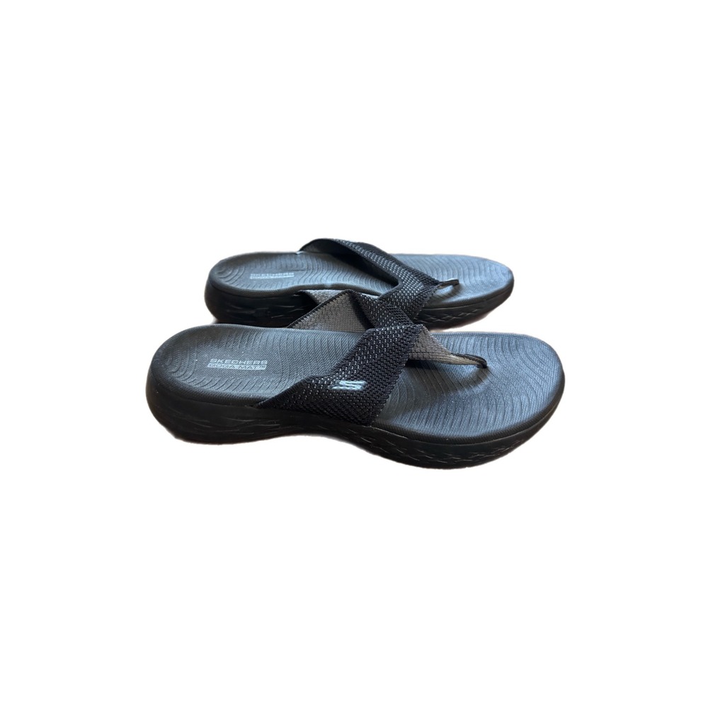 Skechers On-the-GO 600 Sandals Womens 9 Black Excellent Goga Mat Flip Flops
